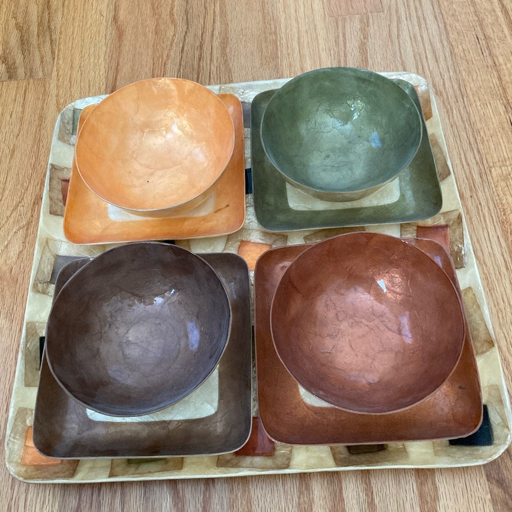 Italian Capiz Mother Of Pearl Shell Itinerari Masgani Tray Bowls Plates